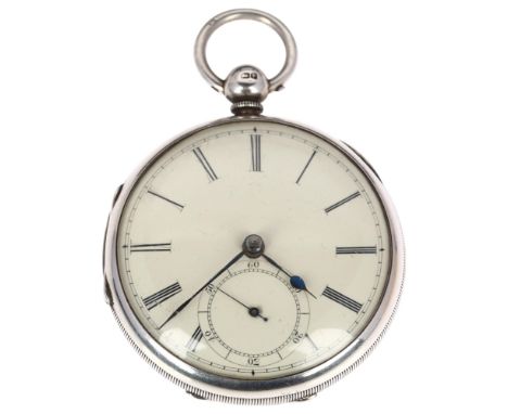 A 19th century silver open-face key-wind pocket watch, white enamel dial with Roman numeral hour markers, blued steel hands a