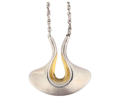 TANE - a Mexican modernist silver and silver-gilt onion pendant necklace, on integral Prince of Wales link chain, pendant 49m