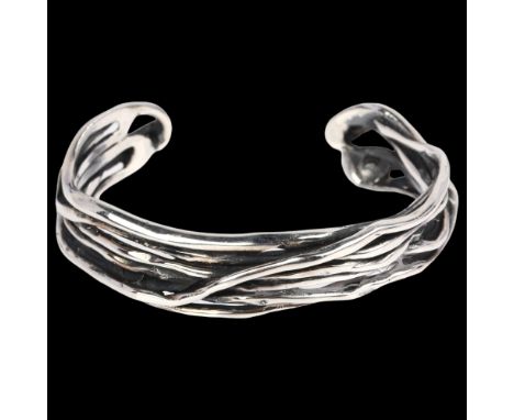 JENS JOHS AAGAARD - a Danish brutalist sterling silver wirework torque bangle, band width 14.1mm, internal circumference appr