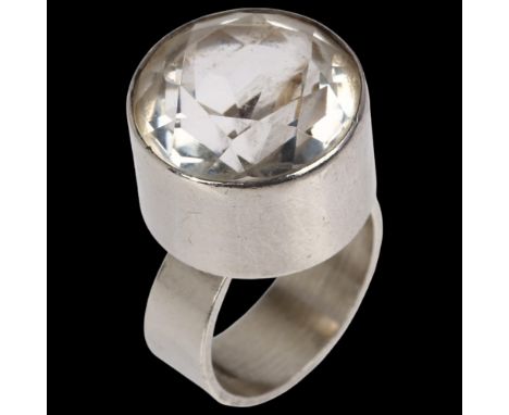 NIELS ERIK FROM - a Danish modernist sterling silver and rock crystal dress ring, setting height 17mm, size M, 11.5gNo damage