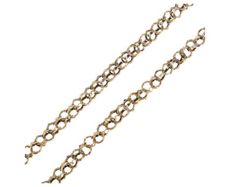 An Antique fancy cage link long guard chain necklace, apparently unmarked, 86cm, 30.9gA couple of the links are slightly bent