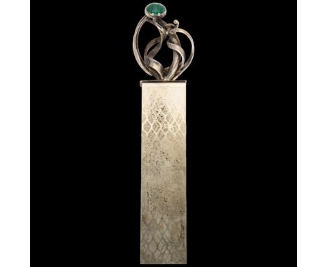 An American sterling silver and malachite bookmark, Michael & Maureen Banner, circa 2003, 16cmNo damage or repair, only light