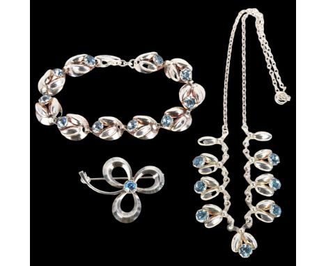 HERMANN SIERSBOL - a Danish modernist sterling silver blue paste demi-parure, comprising necklace, 38cm, bracelet, 20cm, and 