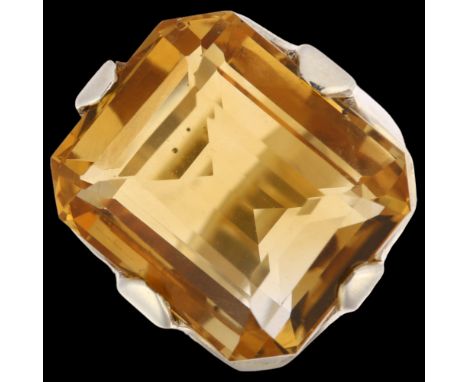 A large sterling silver citrine dress ring, setting height 23.2mm, size R, 17.4gNo damage or repair 