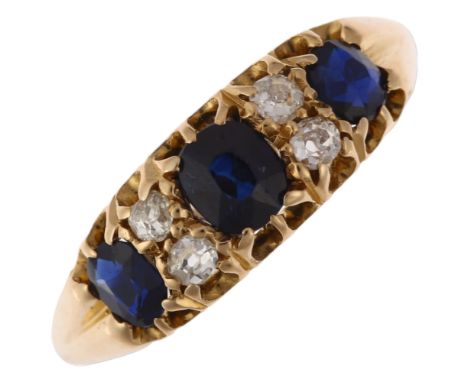 A 19th century 18ct gold seven stone sapphire and diamond half hoop ring, Deakin & Francis, Birmingham 1894, setting height 6