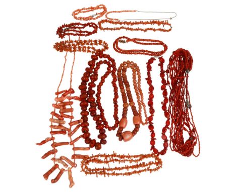 A quantity of coral necklacesLot sold as seen unless specific item(s) requested 