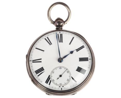 A mid-19th century silver open-face key-wind fusee pocket watch, London 1868, white enamel dial with painted Roman numeral ho