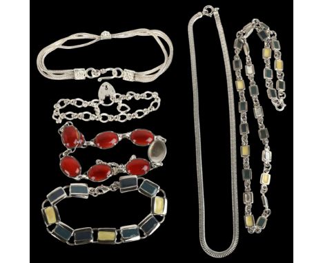Various jewellery, including silver and enamel panel bracelet, rolled gold hinged bangle etcLot sold as seen unless specific 