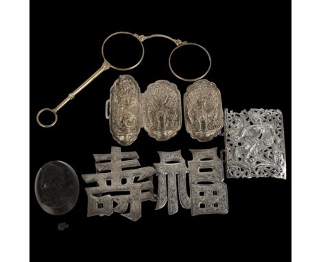 Various jewellery, including Chinese lucky character mark nurse's buckle, Indian white metal deity buckle, vulcanite cameo pa