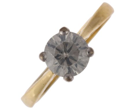 An 18ct gold 1.21ct solitaire diamond ring, claw set with modern round brilliant-cut diamond, colour approx I/J, clarity appr