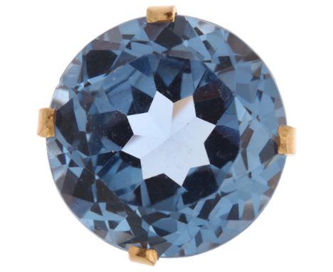 A large Middle Eastern blue synthetic spinel dress ring, pierced gold setting with large round-cut spinel, diameter 19.9mm, s