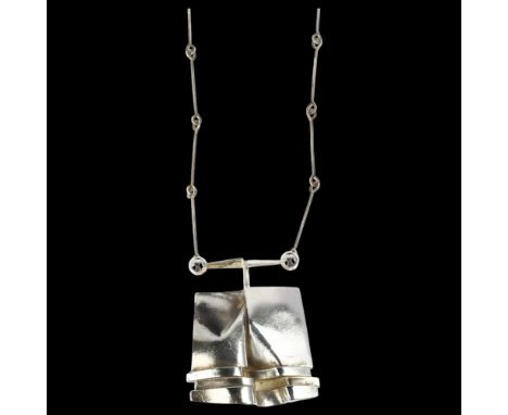 BJORN WECKSTROM for LAPPONIA - a large Finnish modernist sterling silver abstract pendant necklace, circa 1973, geometric fol