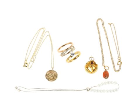 Various jewellery, including unmarked cubic zirconia ring, coral pendant necklace etcLot sold as seen unless specific item(s)