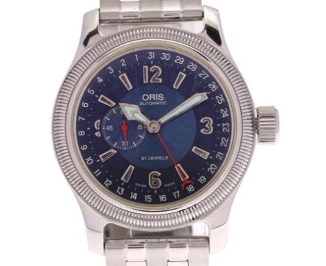 ORIS - a stainless steel Big Crown Pointer Date automatic calendar bracelet watch, ref. 7491, blue dial with quarterly Arabic