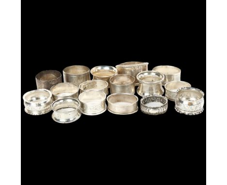 A quantity of silver napkin rings, makers include Walker & Hall, 7.4oz totalLot sold as seen unless specific item(s) requeste