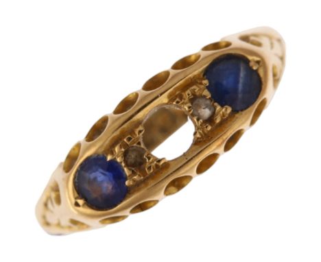 An early 20th century 18ct gold sapphire and diamond half hoop ring, maker EW, Birmingham 1910, setting height 6.4mm, size N,