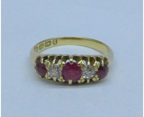 A Victorian 18ct gold, diamond and ruby ring, 3.1g, K