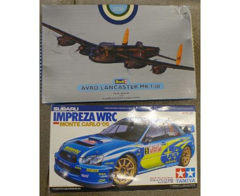 A Subaru Impreza WRC Monte Carlo '05 Tamiya model car and a Revell Avro Lancaster Mk. VIII, boxed (2)