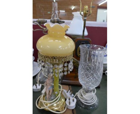 Six various table lamp bases including one with a metal figure of a racehorse
