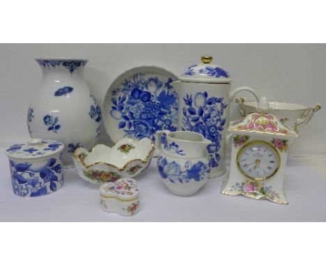 Decorative china including Portmeirion, Royal Worcester, Coalport, Hammersley and a Royal Albert Lady Argyle quartz clock
