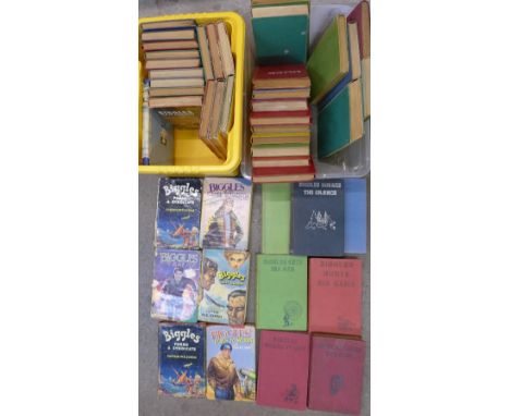 Fifty vintage Biggles books, 1949 to 1964, including First Editions, and duplicates, twelve with dust jackets