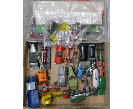 A collection of die-cast model vehicles including a Fama loader, a Minic Toys steam engine, a Benbros Sunderland loader, a Di