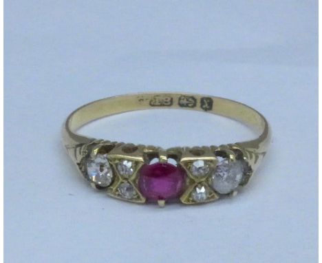 An 18ct gold, ruby and diamond ring, Birmingham 1897, 2.9g, S