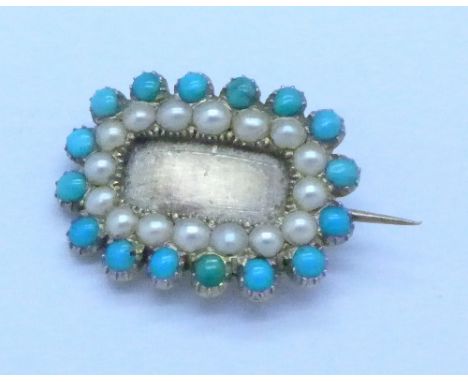 A turquoise and seed pearl set brooch