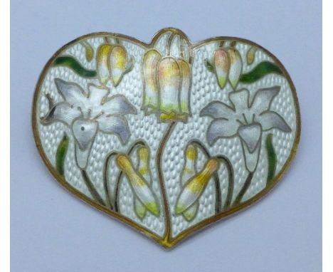 A silver enamelled brooch, marked sterling, width 6cm