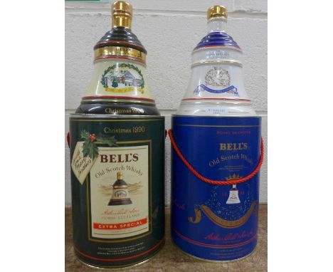 Two cased Bell's Old Scotch Whisky decanters, Princess Beatrice and Extra Special Christmas 1990