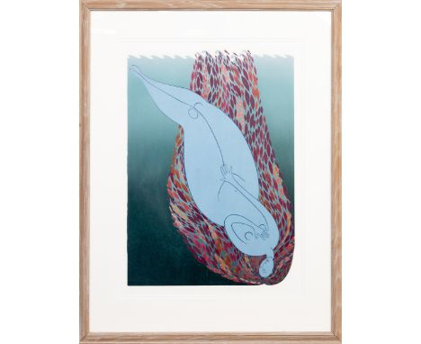 limited edition linocut print on paper, signed, titled, dated '92 and numbered 8/12 mounted, framed and under glass image siz