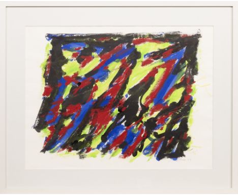 mixed media on paper, signed and dated '87 mounted, framed and under glass image size 50cm x 66cm, overall size 68cm x 84cm N