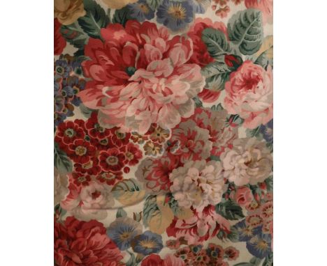 A pair of cotton interlined curtains, the neutral ground with all-over multi-coloured floral spray decoration, together with 