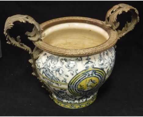 A 20th Century Continental jardiniere in the Italianate taste with applied bronze acanthus mounts