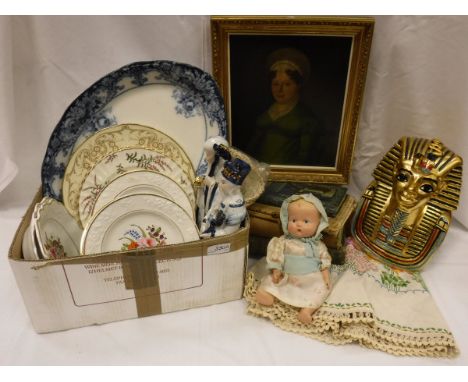 A box containing various china wares including Royal Worcester floral decorated plates and other floral decorated plates, com