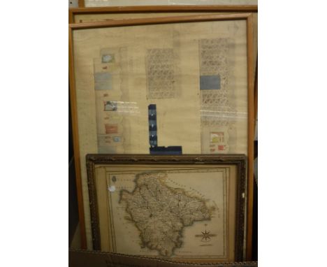 AFTER J CARY "Devonshire", a hand-coloured engraved map, together with assorted further pictures and prints and a 1930's oak 