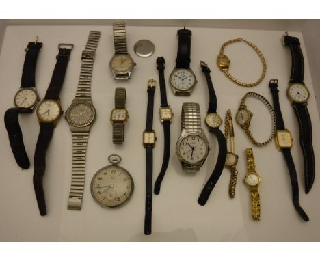 A bag of assorted wrist watches to include Seconda Systema M, Majex, together with a Federal Major plated pocket watch, the w