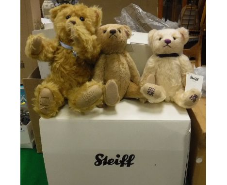 A Steiff Golden Jubilee teddy bear, boxed and a Golden Jubilee Steiff bear and a Coronation Steiff bear plus a Steiff mohair 