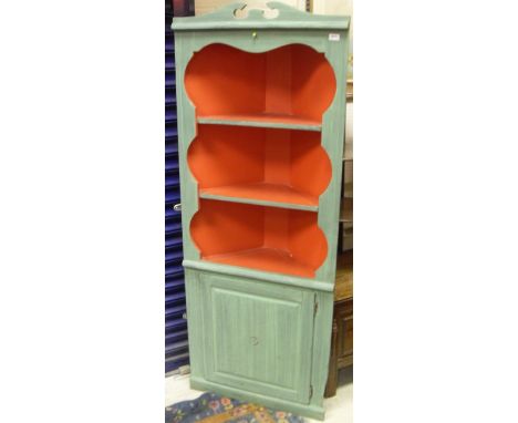 A 19th Century mahogany card table with square section tapering supports, a painted corner display cabinet with open shelves 