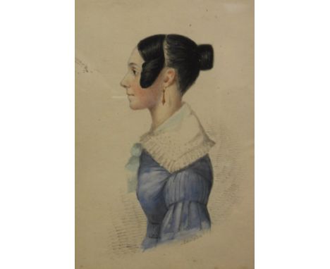EDGAR ADOLPHE "Elizabeth Bradford-Wyatt", portrait study in profile, watercolour, titled to the mount, signed below