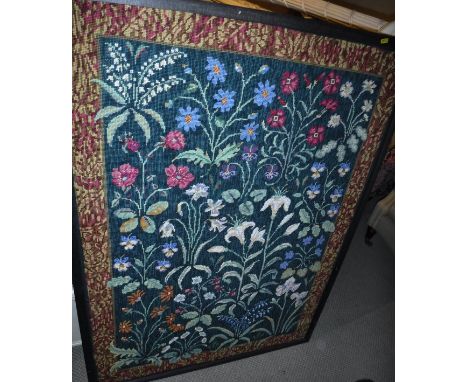 A collection of six various needlework tapestries designed by Natalie Williams and a needlework tapestry decorated oak framed