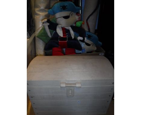 A box of assorted children's bedroom accessories on a pirate theme, to include two cushions, a rug, storage baskets, mirror, 