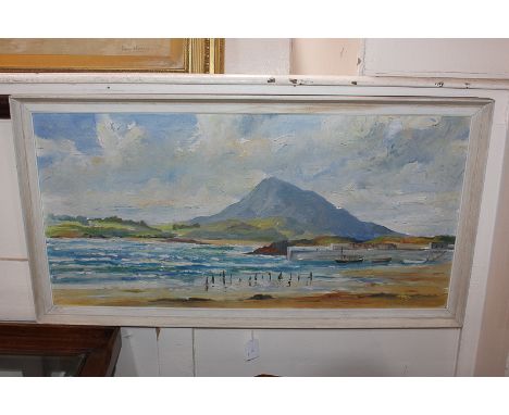 20th century Irish school, coastal landscape view of a mountain, oil on board indistinctly signed K C Curcoun ?, and dated '6