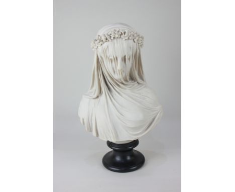 After R. Monti 'The Bride' a composite bust of a veiled woman wearing a garland of flowers, marked underside 'A. Filli Firenz