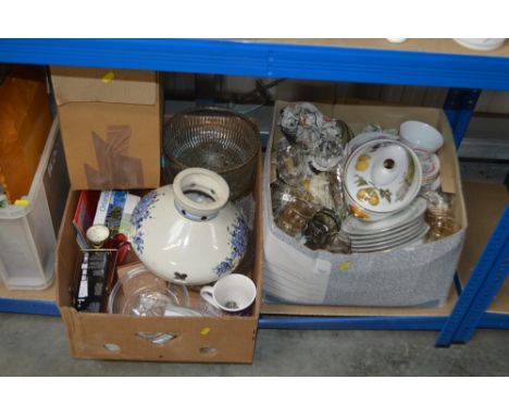 Two boxes of sundry glass and china to include a Royal Worcester tureen and cover