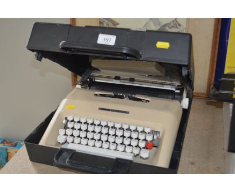 An Olivette typewriter in carrying case