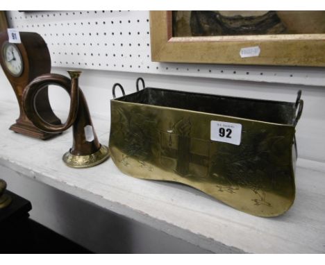 A small Victorian copper coaching horn and another coaching related item with coat of arms 