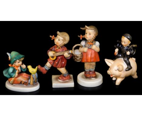 Various Goebel Hummel figures, to include Sweep Riding Pig, 12cm H, etc.  (4)