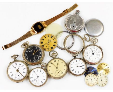 Various pocket watches, wristwatches, etc.  an early 20thC chrome plated pocket watch with Roman numeric and subsidiary Arabi