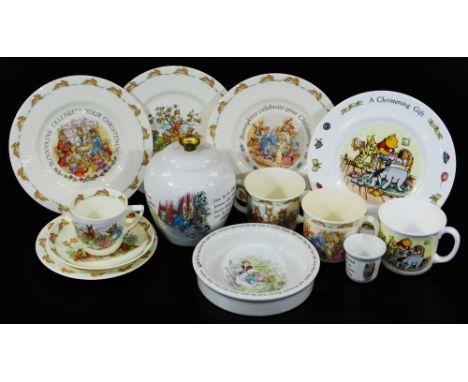 Various Royal Doulton and Wedgwood Bunnykins, etc.  to include bowl polychrome decorated with transfer printed border, 17cm D
